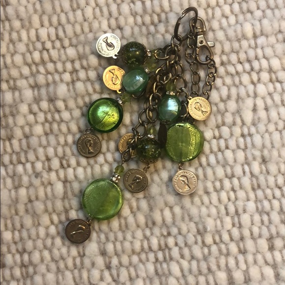 Green and Gold Handbag Charm with Hand Blown Glass - Picture 2 of 8